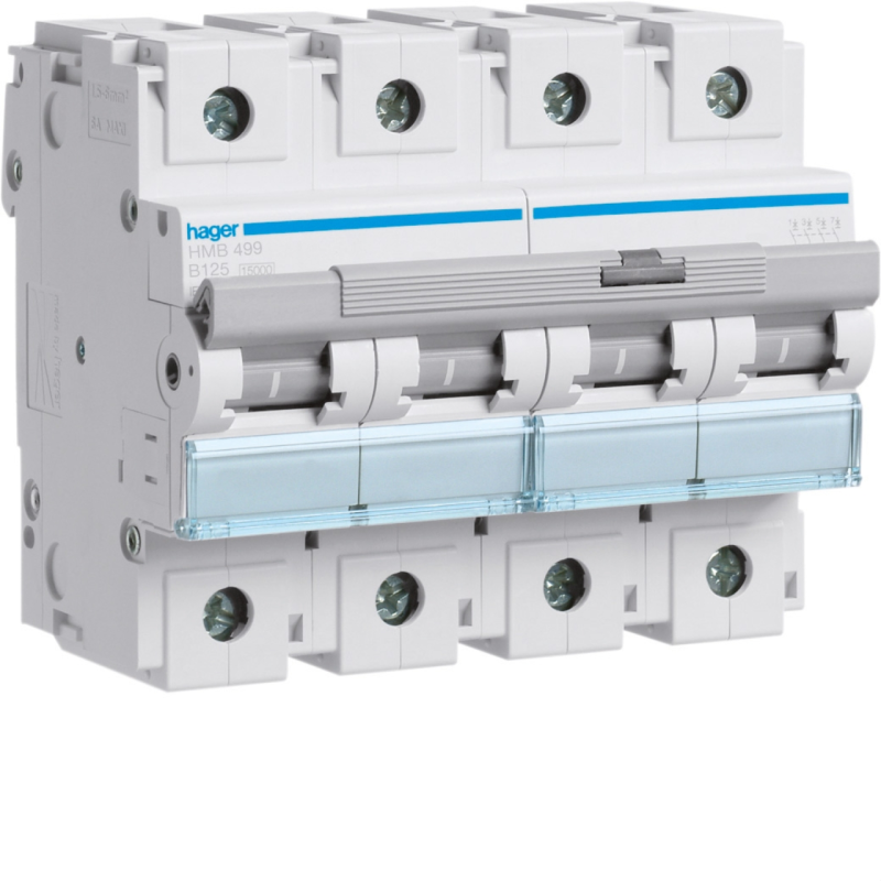 Hager HMB499 Circuit breaker 125A 4P 15kA curve B 6Modules