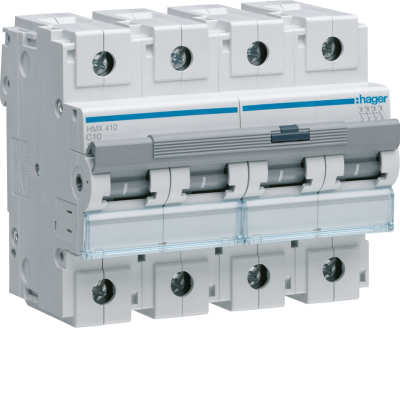 Hager HMX410 Circuit breaker 10A 4P 50kA curve C 6Modules