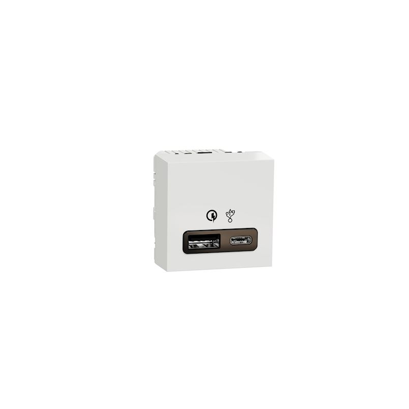 Schneider Electric NU301918 Unica - prise chargeur USB double - rapide 18W  - 3,4A type A+C - 2 mod - blanc