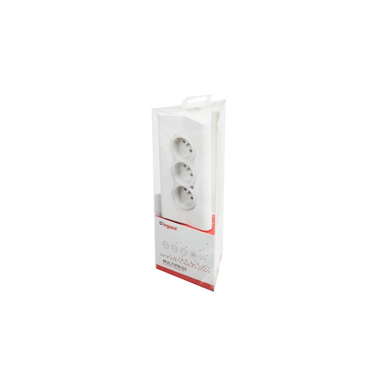 Rallonge électrique avec fiche plate et double prise 2m H05VV-F 3G1,5 blanc