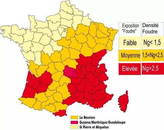 Carte zone à risque foudre